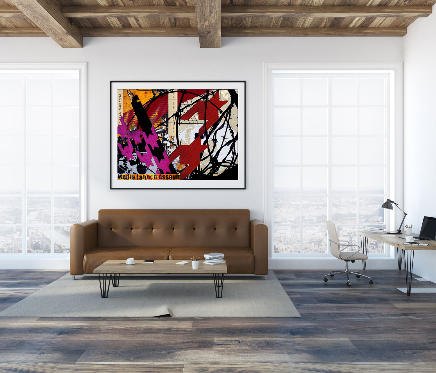 Media Launch Assault, ink and wax on paper